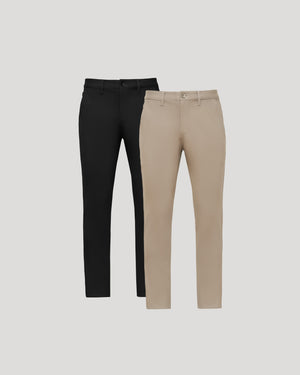 Black & Khaki Slim Chino Pants 2-Pack, side-by-side display.