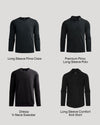 Black Long Sleeve Try 1 of Everything 4-Pack with various necklines.
