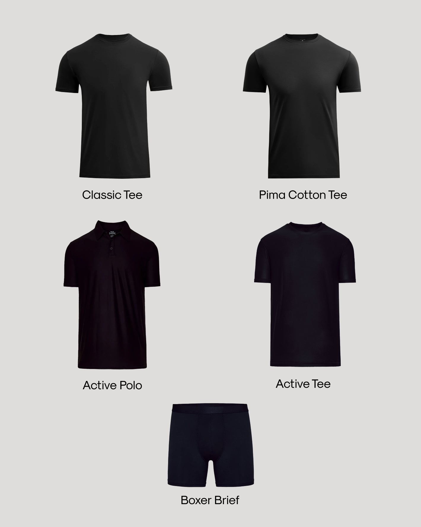 Black Try 1 of Everything 5-Pack wardrobe basics laid out.