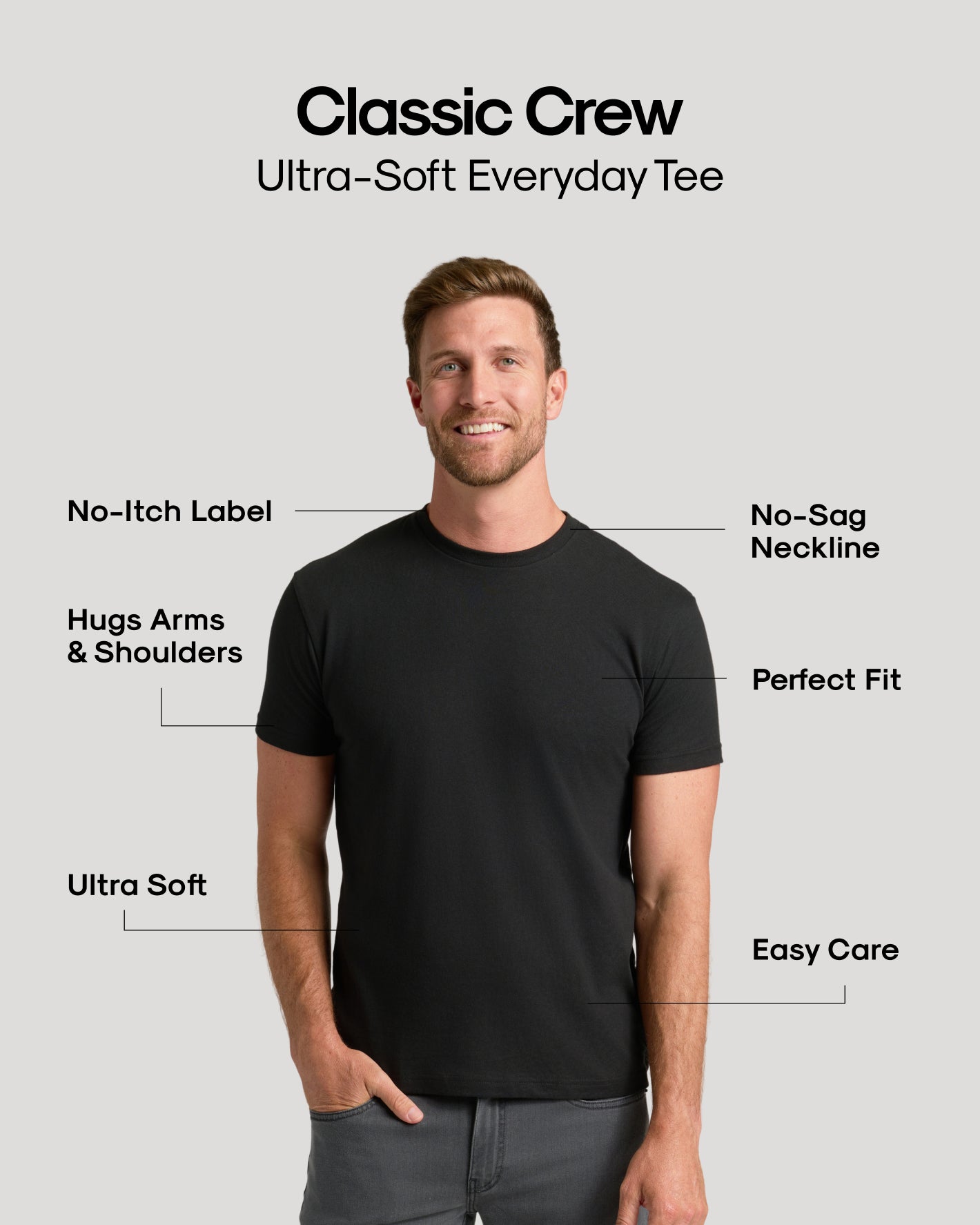 Black Try 1 of Everything 5-Pack T-shirt on smiling model.