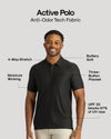 Black Try 1 of Everything 5-Pack: Model wearing black Active Polo showcasing features.