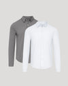 Oak & White Standard Long Sleeve Modern Knit Oxford 2-Pack laid out flat.