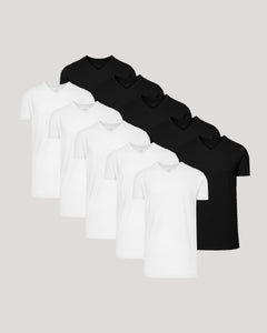 True ClassicBlack & White Classic Tall V-Neck 10-Pack neatly displayed.