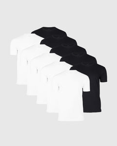 True ClassicBlack and White Crew Neck 10-Pack arranged in staggered overlap.