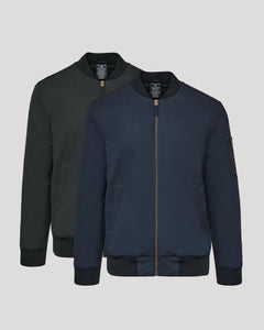 True ClassicBlack & Navy Bomber Jacket 2-Pack with brass zippers and orange lining.