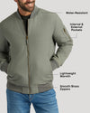Carbon Bomber Jacket with brass zippers and highlighted features.