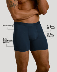 True ClassicMan wearing Navy Boxer Briefs showcasing soft fabric and 3D pouch.