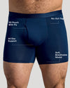 Navy Boxer Briefs W/ Fly 12-Pack 2025 modeled, highlighting 3D pouch.