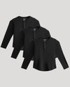 Boys' All Black Waffle Long Sleeve Henley 3-Pack, with button plackets.