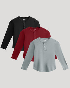 True ClassicBoys' Waffle Long Sleeve Henley 3-Pack with button plackets.