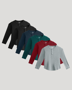 True ClassicBoys' Waffle Long Sleeve Henley 6-Pack arranged in a fan display.