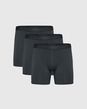 Carbon Boxer Briefs 3-Pack arranged in staggered row, showcasing sleek design.
