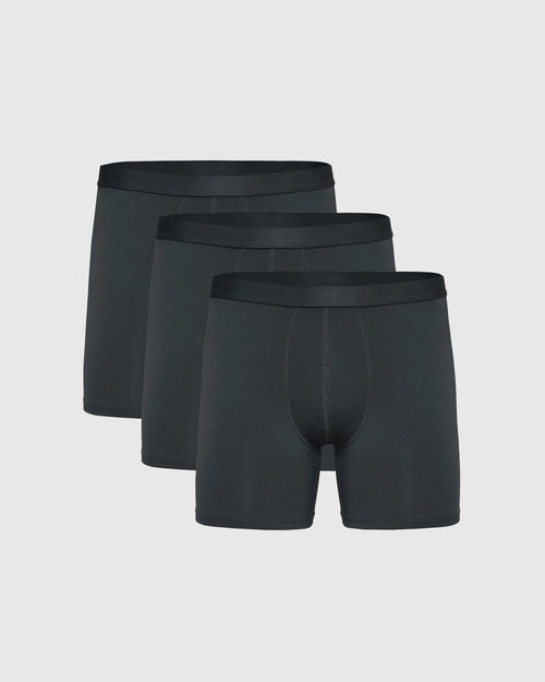 Carbon Boxer Briefs 3-Pack arranged in staggered row, showcasing sleek design.