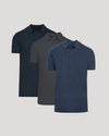 Three dark-toned The Staple Tall Classic Polo shirts.