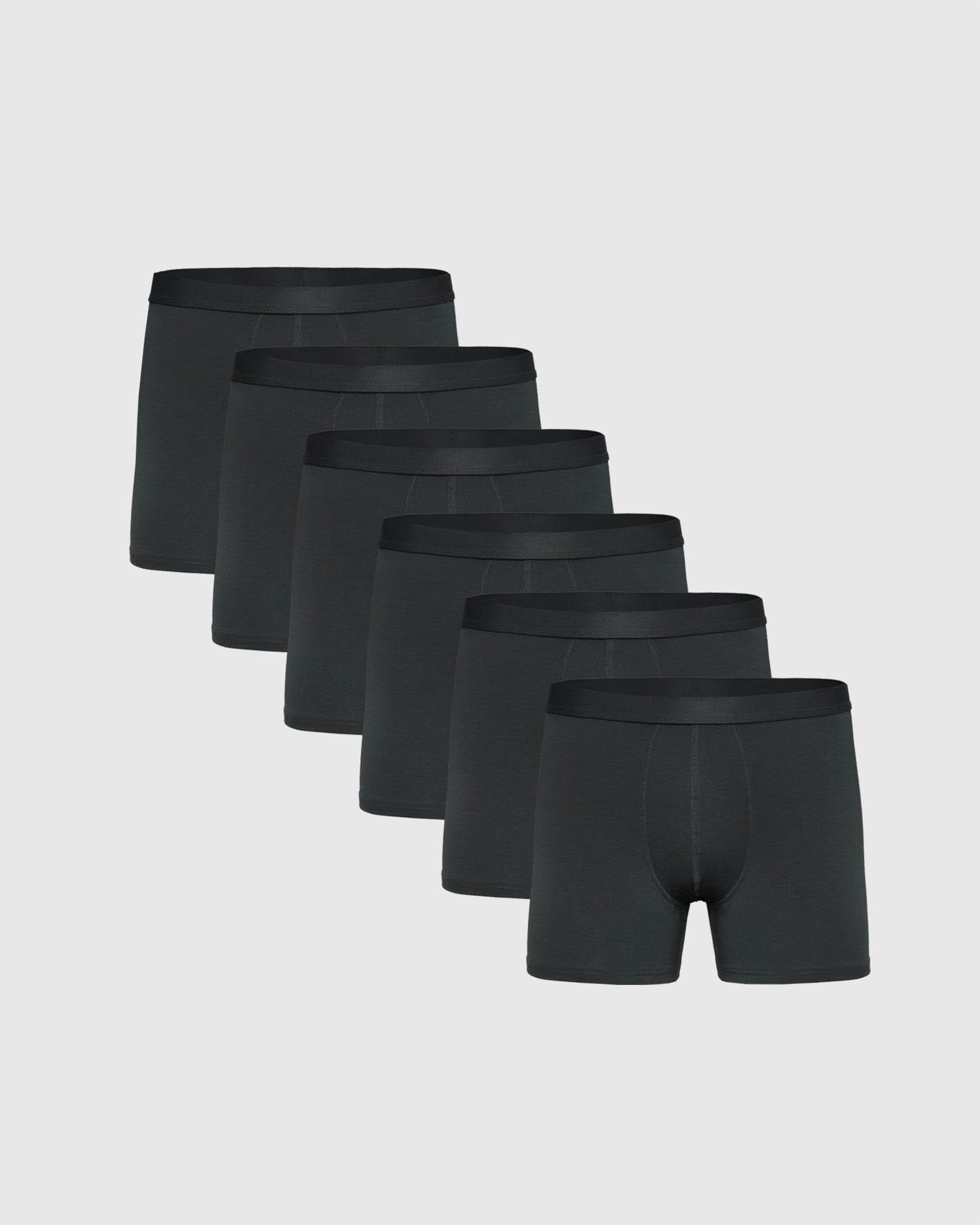 Carbon Boxer Trunks 6-Pack, black boxer-briefs, staggered arrangement.