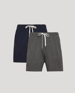 True ClassicCharcoal & Dark Heather Navy Active Comfort Shorts 2-Pack with drawstrings.