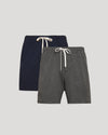 Charcoal & Dark Heather Navy Active Comfort Shorts 2-Pack with drawstrings.