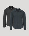 Charcoal & Heather Navy Ripstop Long Sleeve Commuter Shirt 2-Pack displayed flat.