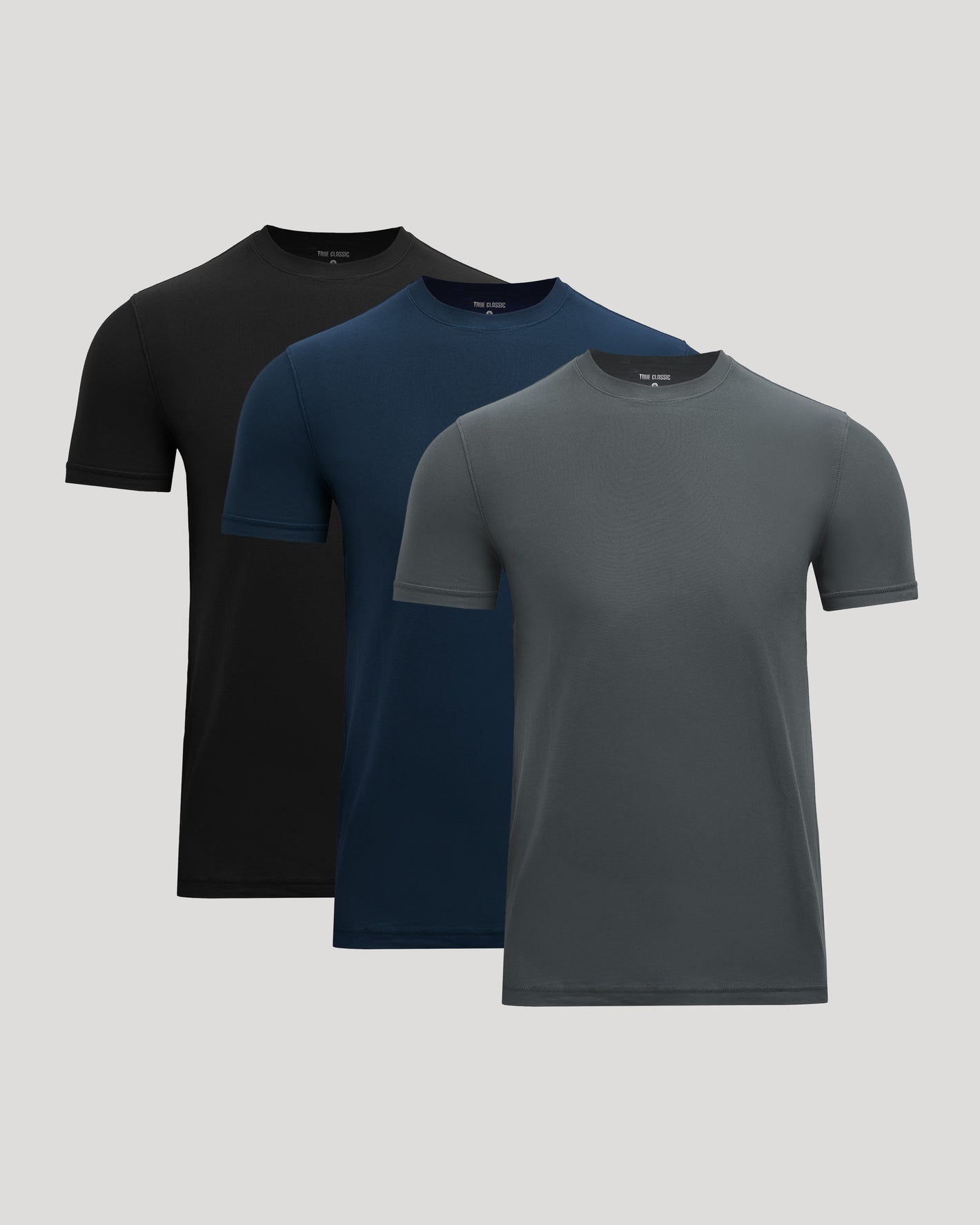 Active Crew 3-Pack T-shirts in black, navy, and charcoal grey.