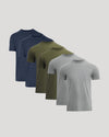 Classic Crews 6-Pack of plain, crew-neck T-shirts in navy, green, gray.
