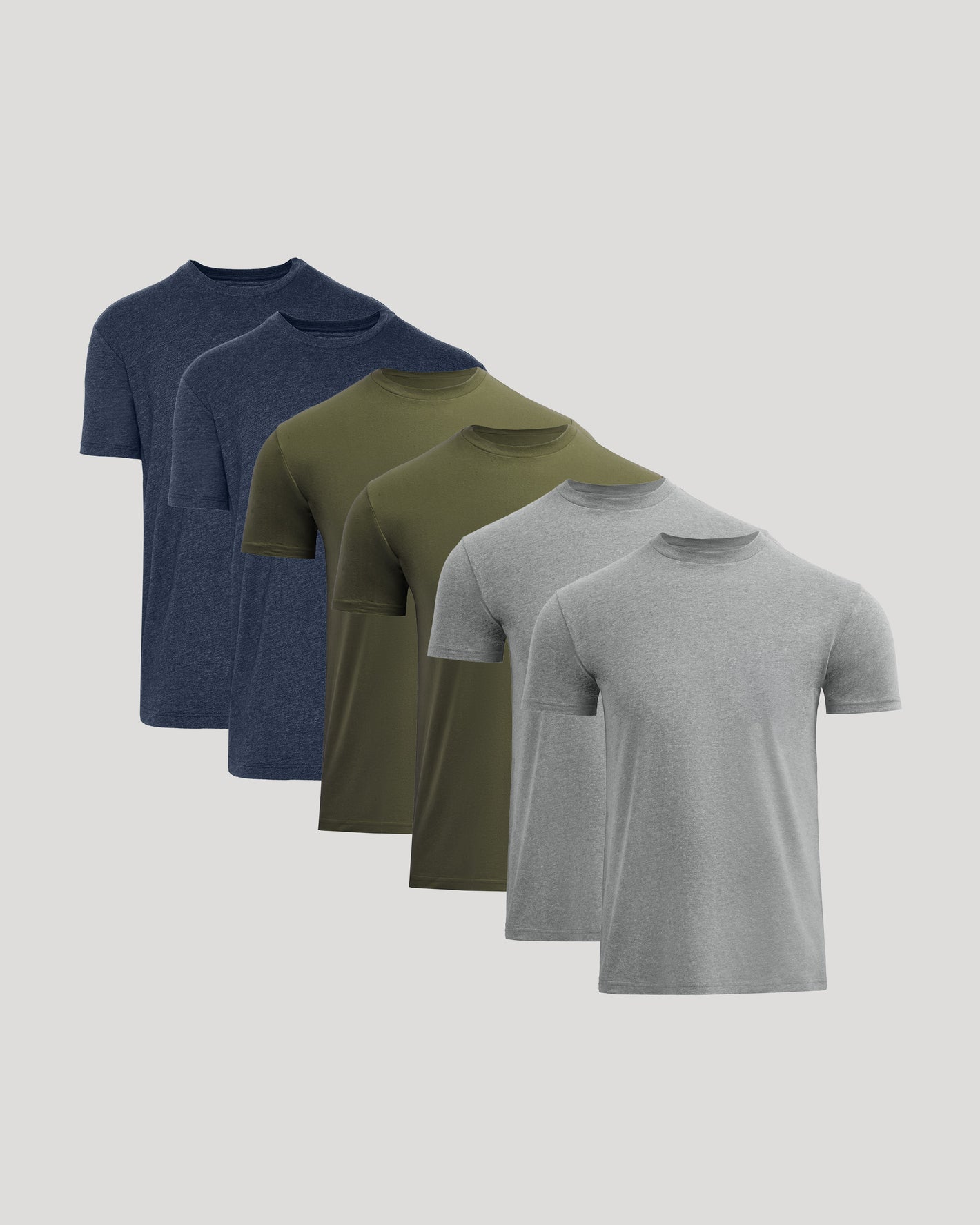 Classic Crews 6-Pack of plain, crew-neck T-shirts in navy, green, gray.