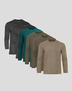 True ClassicClassic Long Sleeve Crew Neck 6-Pack in muted earthy tones lineup.