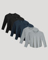 Boys' Classic Long Sleeve Curved Hem Crew Neck 6-Pack neatly arranged.