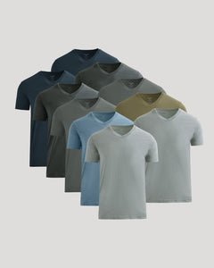 True ClassicClassic V-Neck 10-Pack of men's fitted T-shirts in neutral tones.
