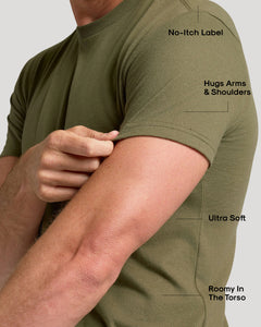 True ClassicMan wearing Classic Crew 3-Pack T-shirt, showcasing fit and comfort features.