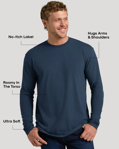True ClassicMan wearing Navy Classic Long Sleeve Crew Neck, highlighting soft fabric and tailored fit.