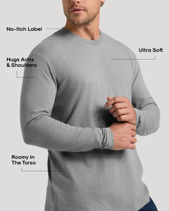True ClassicHeather Gray Classic Long Sleeve Crew Neck highlighting comfort and fit features.