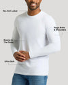 White Classic Long Sleeve Crew Neck 10-Pack modeled by man, showcasing fit and features.