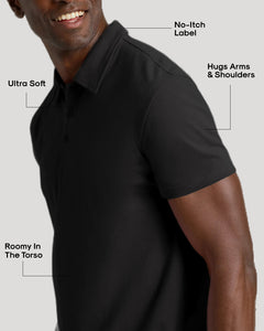 True ClassicBlack & White Classic Polo 2-Pack highlighting comfort features on a man.