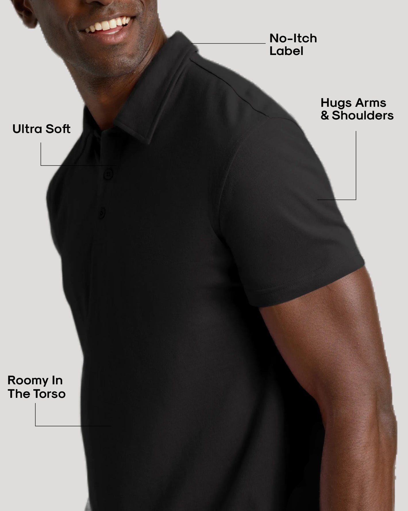 Black & White Classic Polo 2-Pack highlighting comfort features on a man.