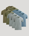 Color V-Neck 10-Pack: Ten plain V-neck T-shirts in muted tones.