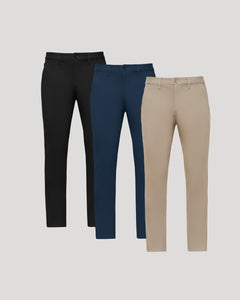 True ClassicCore Slim Chino Pants 3-Pack displayed in sleek, wrinkle-resistant fabric.