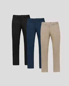 True ClassicCore Straight Chino Pants 3-Pack featuring button-zip front and side pockets.