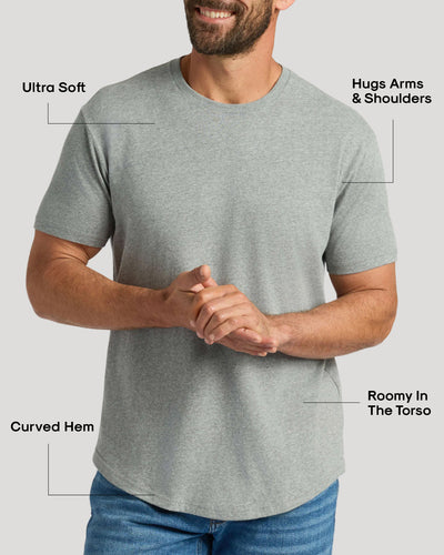 Classic Curved Hem Crew Neck - Heather Gray