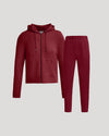 Womens Dark Maroon Crop Zip Hoodie & Relaxed Jogger 2-Pack displayed.