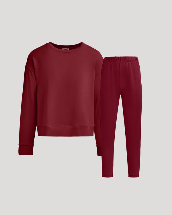 Women's Dark Maroon Slouch Pullover Crew & Relaxed Jogger 2-Pack.