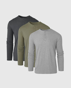 True ClassicDark Hues Long Sleeve Henley 3-Pack