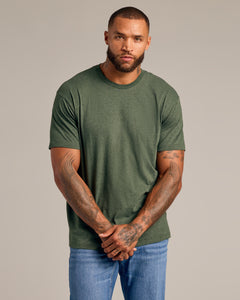 True ClassicDark Heather Olive Short Sleeve Crew Neck Tee