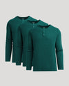 Deep Emerald Waffle Long Sleeve Henley 3-Pack, showcasing textured, buttoned design.