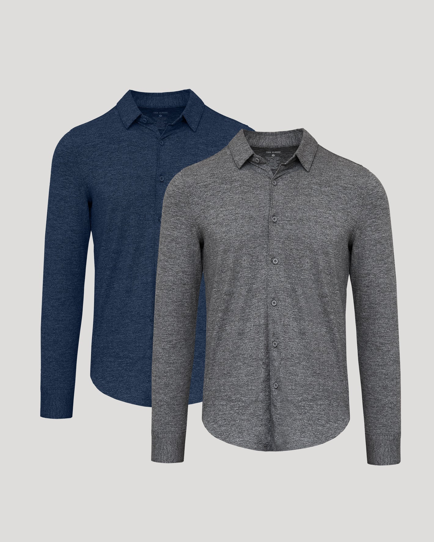 Long Sleeve Do-It-All Comfort Shirt 2-Pack, two collared knit shirts.