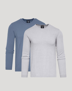 True ClassicHeather Gray & Fiord Dressy Crew Neck Sweater 2-Pack laid flat.