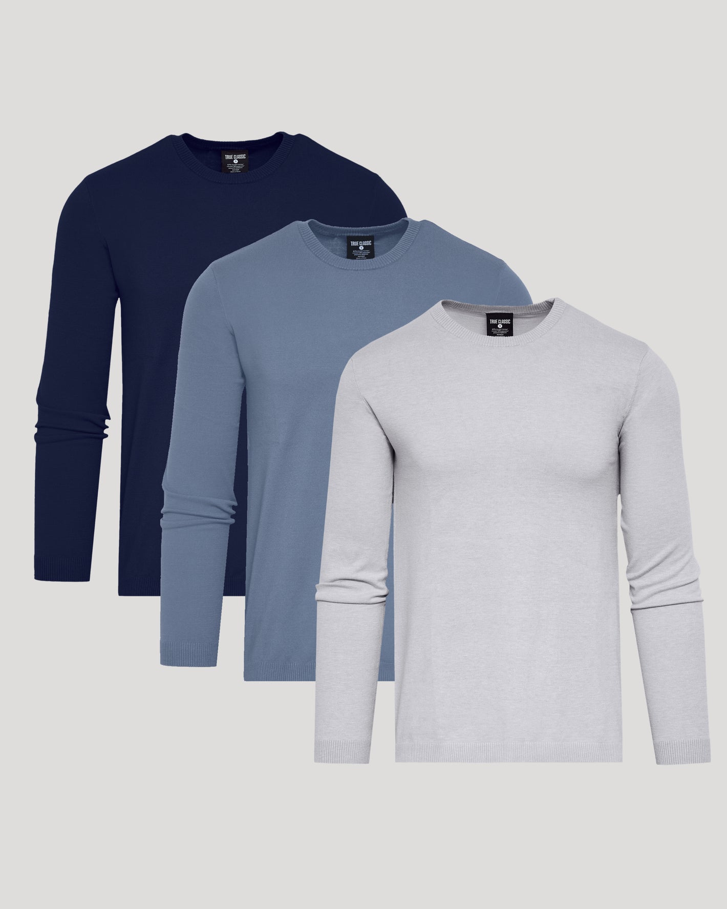 Dressy Crew Neck Sweater 3-Pack, slim-fit with ribbed details.