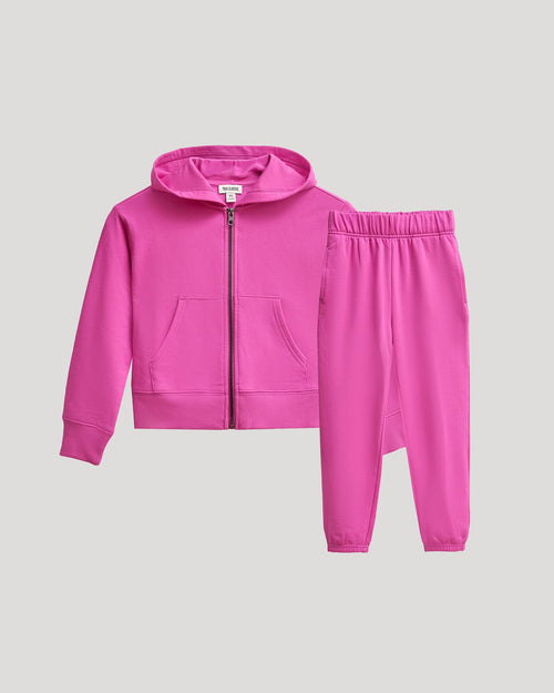 Girls Electric Fuchsia Cropped Zip Hoodie & Relaxed Joggers Set, size XS.