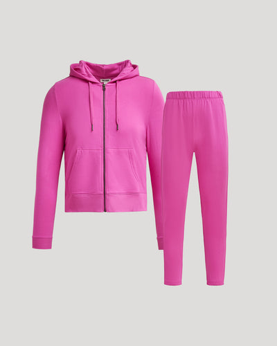 Crop Zip Hoodie & Relaxed Jogger Set - Electric Fuchsia