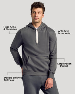 True ClassicCarbon Fleece French Terry Pullover Hoodie highlighting design and comfort features.