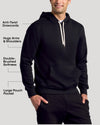 Black Fleece French Terry Pullover Hoodie showcasing key features on a model.